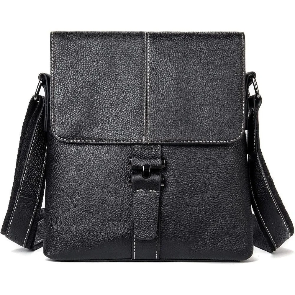 Men's Genuine Leather Messenger Shoulder Tablet Bag